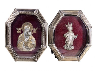 Antique Silver & Wood Religious Images