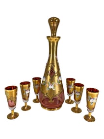 Bohemia Czech Gilt Pink Glass Set