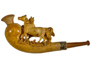 19th C Austrian Horses Meerschaum & Amber Pipe