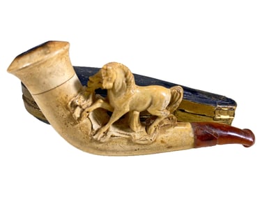 19th C Austrian Horses Meerschaum & Amber Pipe