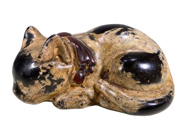Patinated Metal Sleeping Cat Paperweight