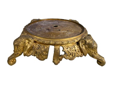 Antique Gilt Bronze Elephants Heads Lamp Base