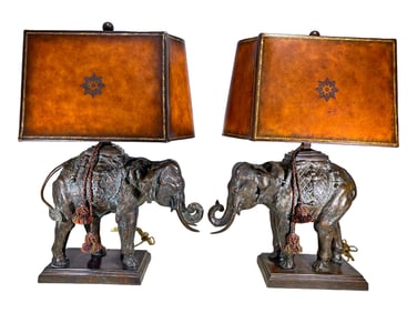 Maitland Smith Ltd pair of Elephants Bronze Lamps