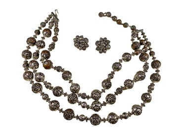 Vintage Silverplate Roses Necklace & Earings