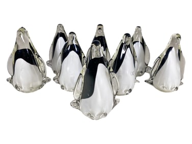Set of 8 Hand Blow Glass Penguin Sculptures