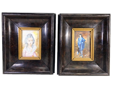 Antique European Pair of Miniature Paintings, signed