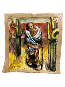 After David Siqueiros Oil on Canvas Painting