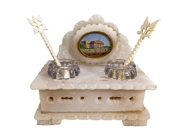 Antique Alabaster Salt & Pepper Stand