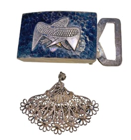 Peruvian 925 Silver Buckle & Italian Silver Filgree Brooche