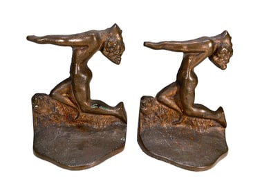 Vintage Metal Coppered Nude Bookends