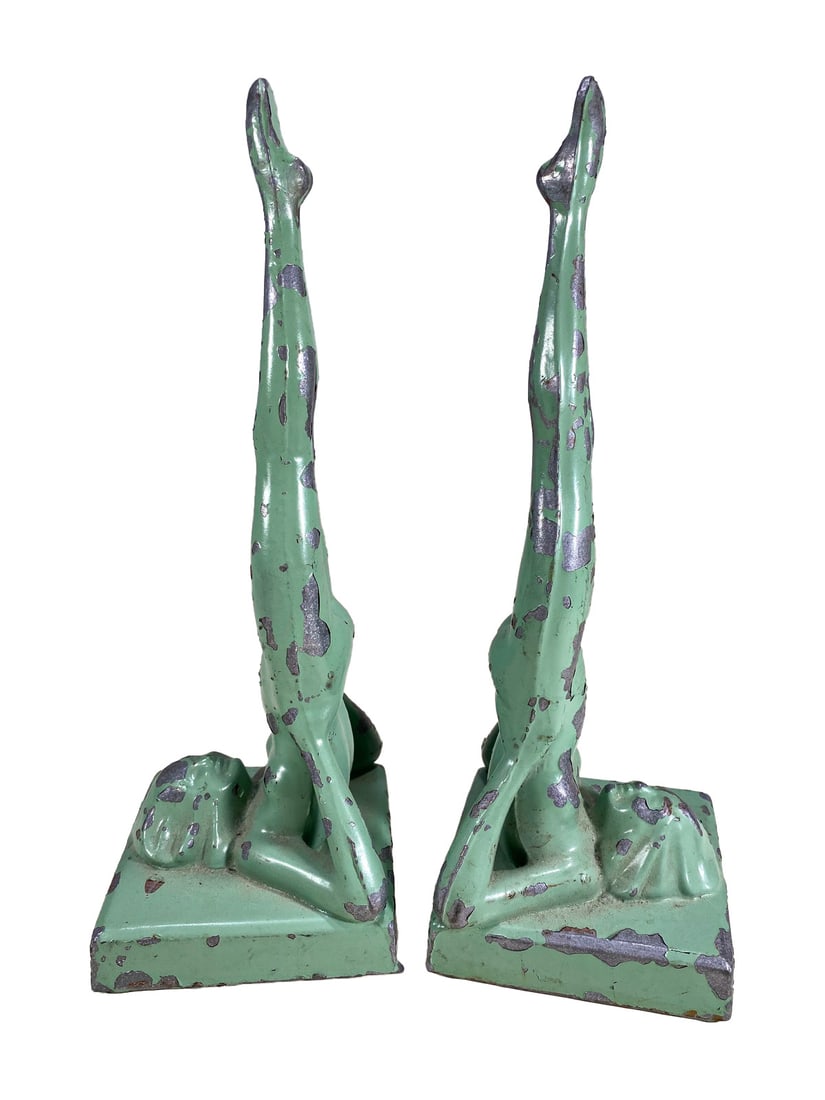 Frankart Nymph Style by Salsaparrilla Deco Design Nude Bookends: Frankart Nymph Style by Salsaparrilla Deco Design Nude Bookends, Patinated White Metal, Dated 1987. 9 1/4 x 3 3/8 x 3 1/4 in.Local Pick up call one day before to make an appointment. TO SHIP THIS ITEM