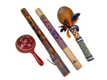 4 Native American Maracas & Flutes
