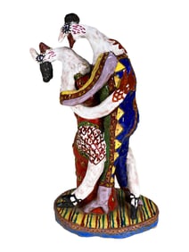 Modern Rooster & Chicken Dancing Ceramic Statue