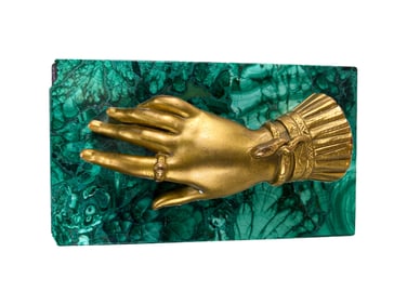 Antique Russian Gilt Bronze & Malachite Hand Sculpture