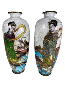 Antique Japanese pair of Enamel Vases