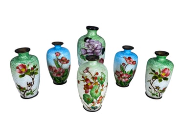 Chinese Set of 7 Enamel Vases