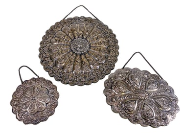3 Vintage Turkish Tavra 900 Silver Wedding Mirrors