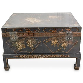 Antique Chinese Black Lacquered Wood Trunk