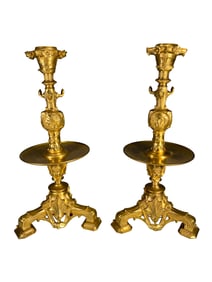 Antique French Pair of Gilt Bronze Candlesticks