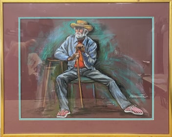 Signed D. H. MARTIN Old Man Pastel Painting