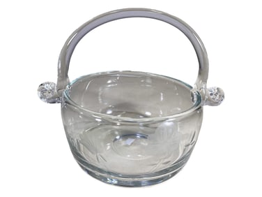 Vintage Hand Blown Etched Glass Ice Bowl