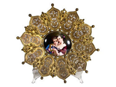 1900s French Gilt Bronze & Porcelain Plaque