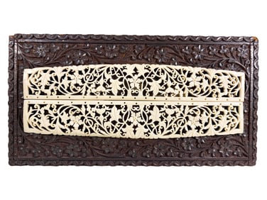 Antique Hand Carved Wood & Bone Plaque
