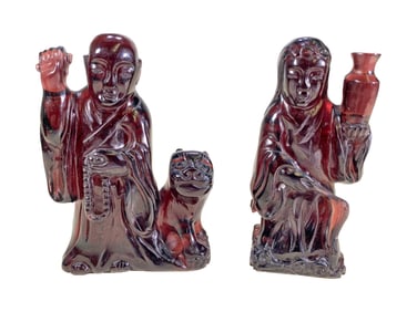 Chinese Pair of Cherry Glass Figures