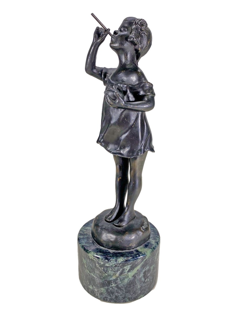 After Suzanne Bizard Girl Bronze Sculpture: After Suzanne Bizard Girl Bronze Sculpture with a marble base. 10 1/2 x 3 1/2 in.Local Pick up call one day before to make an appointment. TO SHIP THIS ITEM IN USA OR INTERNATIONAL, PLEASE CONTACT THE