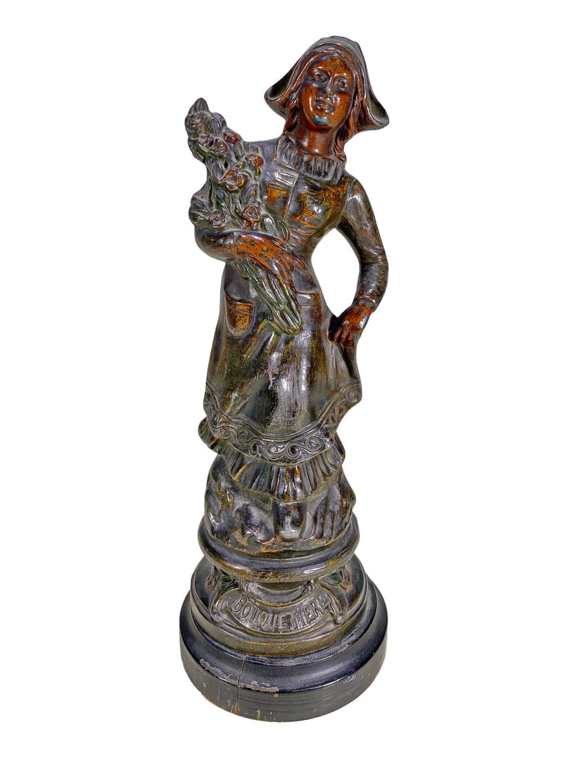 After Marie Bouttier (1839–1921) Bouquetiere Spelter Statue: After Marie Bouttier (1839–1921) Bouquetiere Spelter Statue. 8 5/8 x 3 in.Local Pick up call one day before to make an appointment. TO SHIP THIS ITEM IN USA OR INTERNATIONAL, PLEASE CONTACT THE SHIP