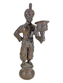 Vintage Orientalist Bronze Candle Holder Statue