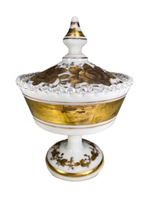 Vintage Bohemian Gilt Opaline Glass Jar