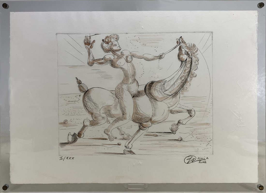 Alberto Ricci Donna Su Cavallo Lithograph. 1/30: Alberto Ricci Donna Su Cavallo Lithograph. 1/30, signed and floating on acrilyc frame. 15 3/8 x 21 1/4 in.Local Pick up call one day before to make an appointment. TO SHIP THIS ITEM IN USA OR INTERNAT