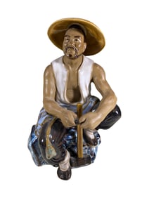 Vintage Chinese Mudman Glazed Pottery Statue