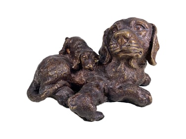 Labrador Retriever & Puppy Bronze Statue