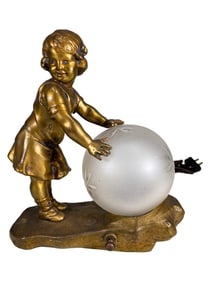 J B Hirsh Gilt Spelter Girl Lamp