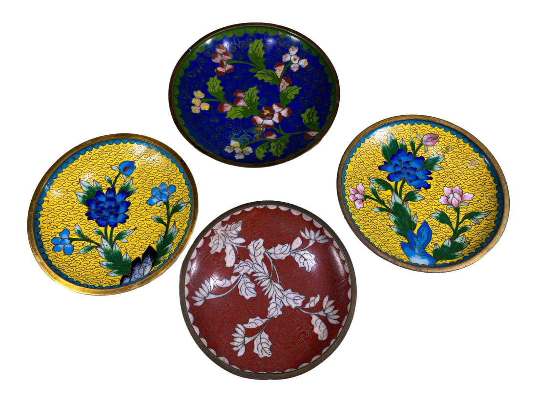 Vintage Set of 4 Chinese Cloisonne Plates (1 of 6)