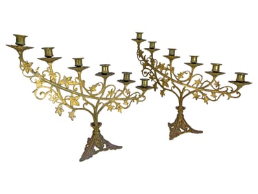 Vintage Pair of Church Altar Bronze Candleholders