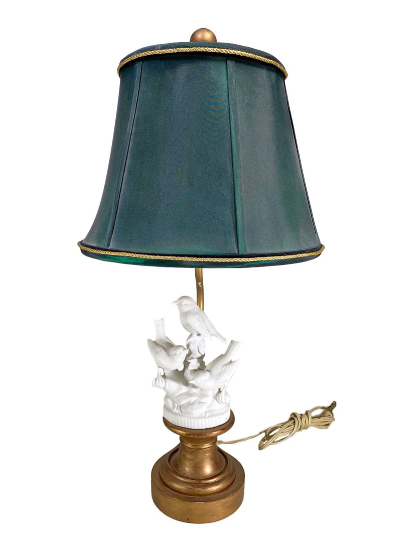 Vintage Birds Bisque Table Lamp: Vintage Birds Bisque Table Lamp. 22 x 6 x 4 1/2 in. Shade: 8 3/4 x 11 1/4 in.Local Pick up call one day before to make an appointment. TO SHIP THIS ITEM IN USA OR INTERNATIONAL, PLEASE CONTACT THE SHI
