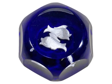 Baccarat Zodiac Pisces Blue Cobalt Paperweight