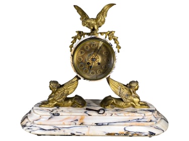 Samuel Marti, French Late 19th C Bronze & Marble Clock