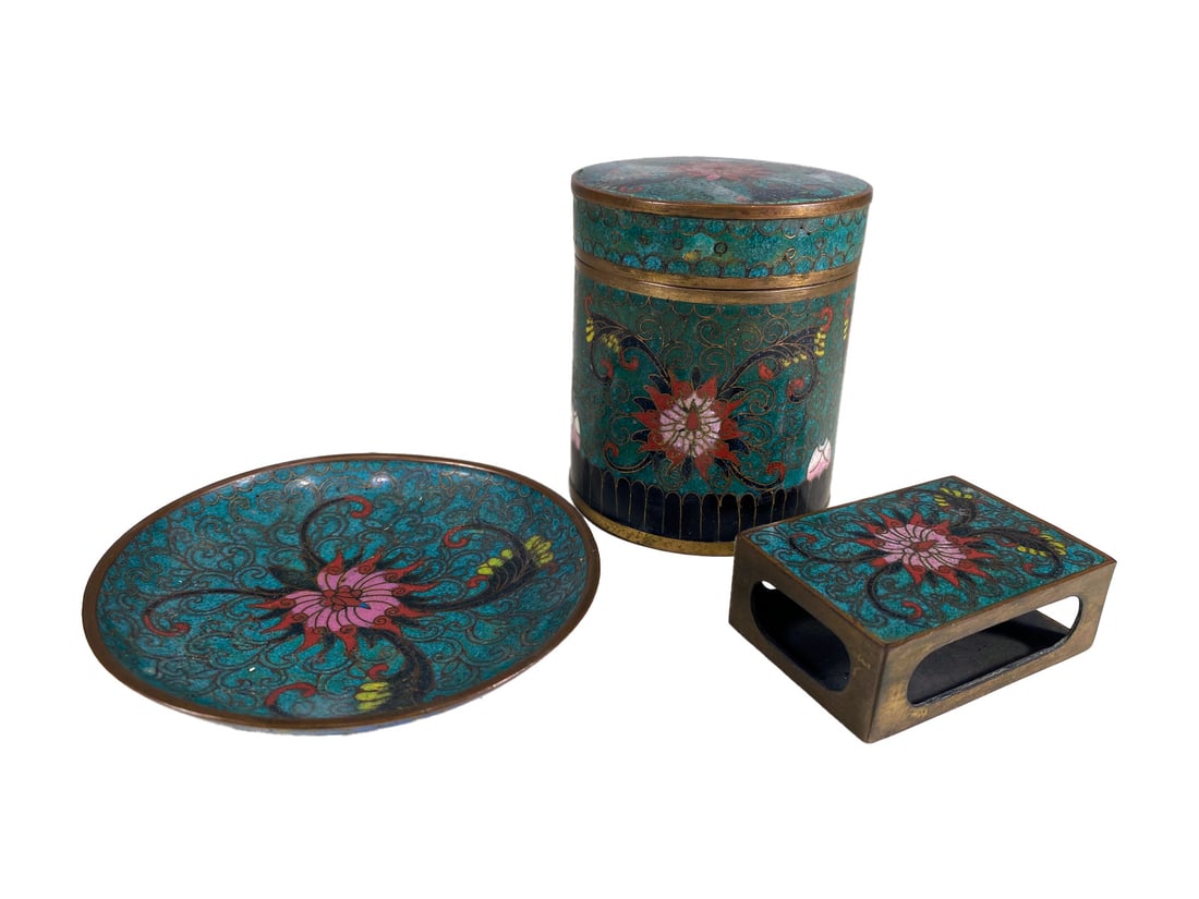 Chinese Set of 3 Cloisonne Pieces (1 of 8)
