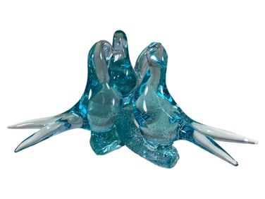 Murano Blue Glass Dove Birds Sculpture