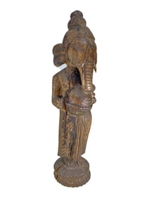 Antique Hindu Elephant Head Wood Sculpture