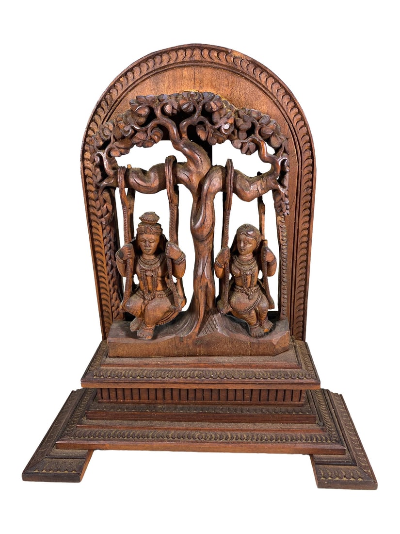 Carved Wood of Lord Ganesha & Goddess Lakshmi on Swing (1 of 5)