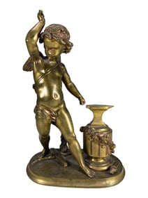 Antique French Cupid Bronze Sculpture