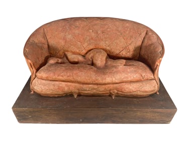 Vintage Woman Lying Down on Sofa Terracotta Sculpture