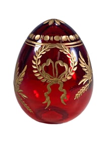 Russian Art Glass Etched Gold Egg