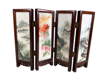 Chinese Hand Painted Small Porcelain Folding Screen