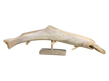 Vintage Carved Horn Fish Eating Statue